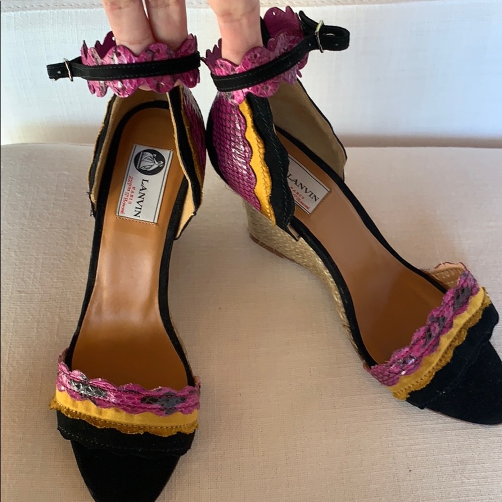 LANVIN Wedge Suede Sandals Shoes Size 39 - Picture 8 of 8